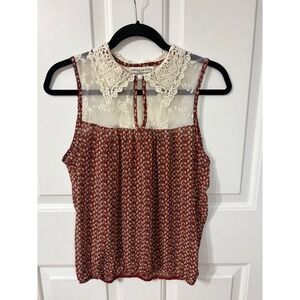 Excuse Me Miss | Lace Collar Floral Sleeveless Blouse | XL || Burgundy|